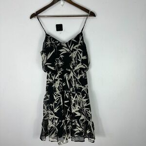 Express S Bamboo Leaf Print Ruffle Mini Dress Y2K Vacationcore‎ Indie Sleaze
